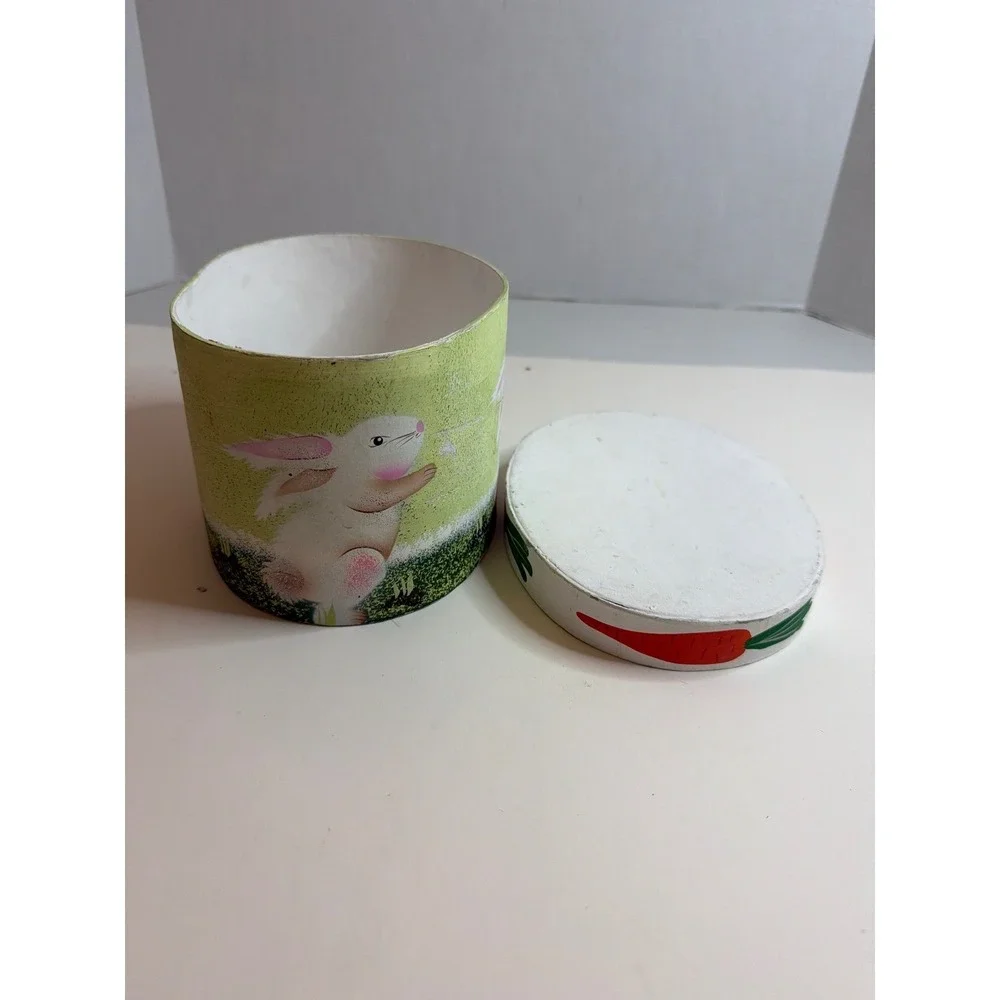 Cute‎ Bunny Carrot Round Trinket Box Container Easter Spring